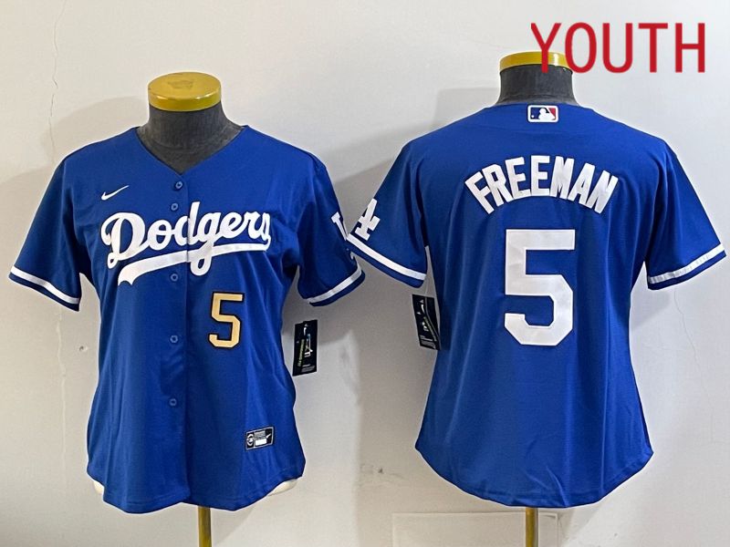 Youth Los Angeles Dodgers 5 Freeman Blue Game 2024 Nike MLB Jersey style 1120
